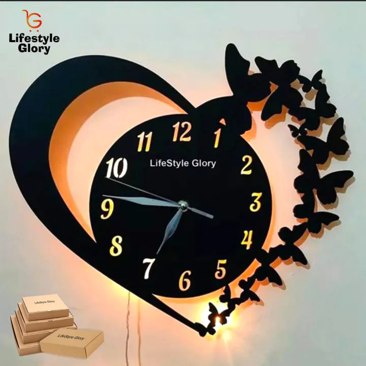 Heart Wooden Clock With Premium Light