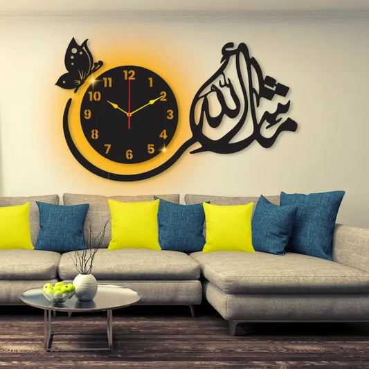 3D Wooden Wall Clock With Premium Light